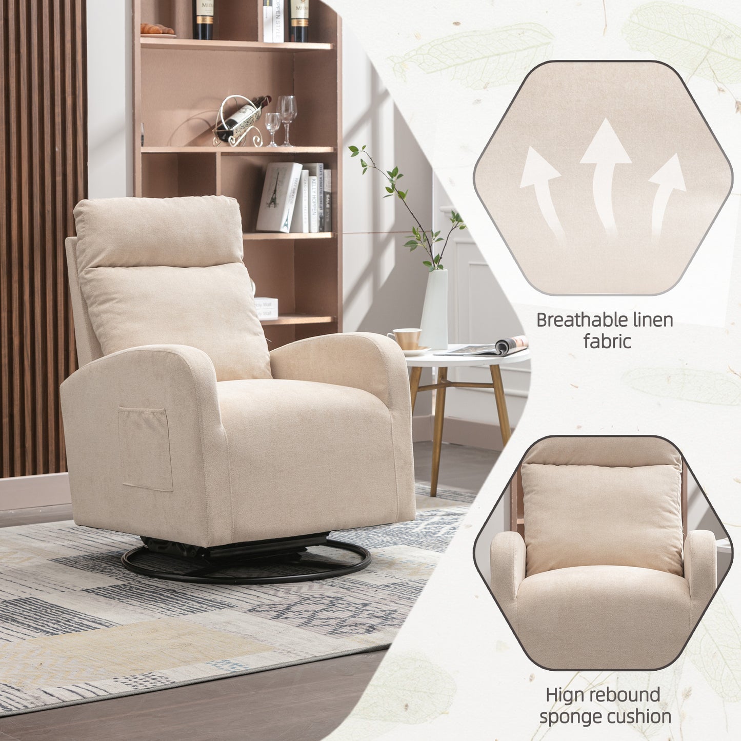 Upholstered Swivel Glider.Rocking Chair for Nursery in Beige.Modern Style One Left Bag