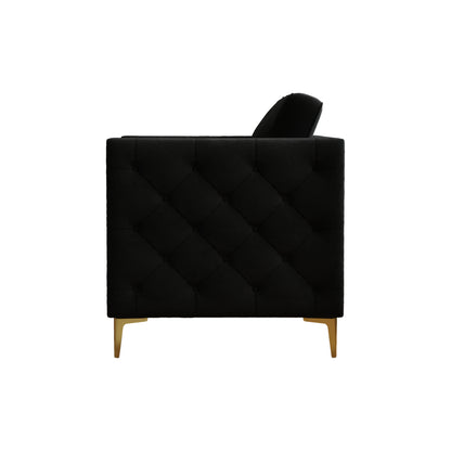 Accent Chair for Living Room Upholstered Arm Chair with Metal Legs Velvet Black