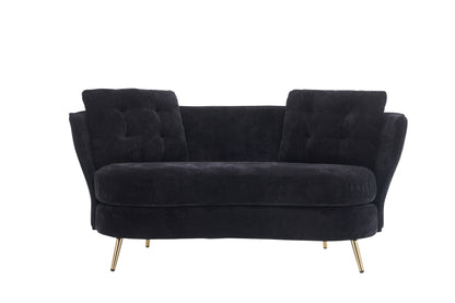 Polyester fiber Loveseat Sofa Chair Upholstered Couch with Golden Metal Legs Club Two-Seat Sofa for Living Reading Room Bedroom Apartment Small Space Dorm,Black.