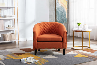 Barrel Chairs with Soft Padded Armrest, Club Chairs with nailheads and solid wood legs for Living Room Bedroom Waiting Room (Orange Linen)