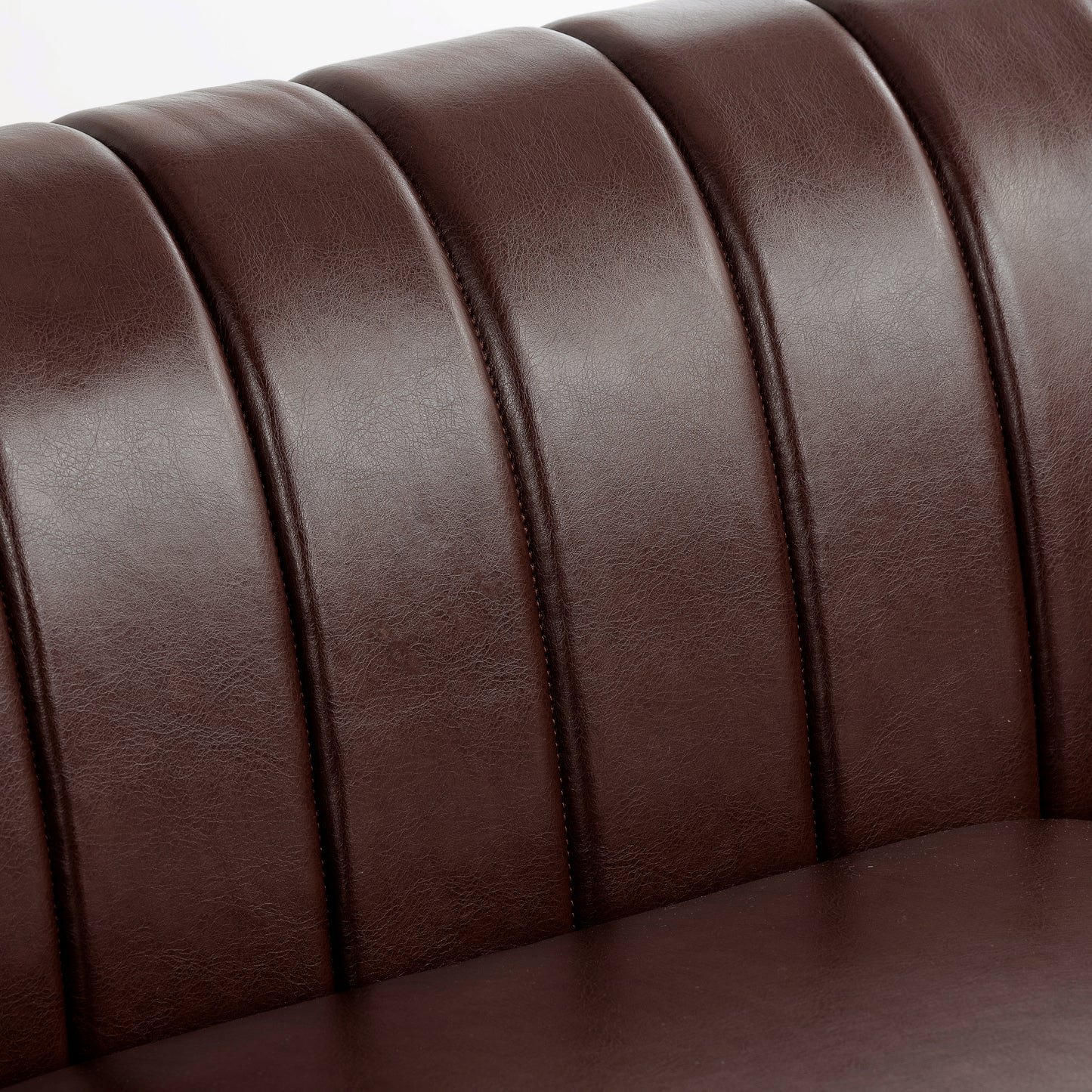 83.46'' Brown PU Rolled Arm Chesterfield Three Seater Sofa.