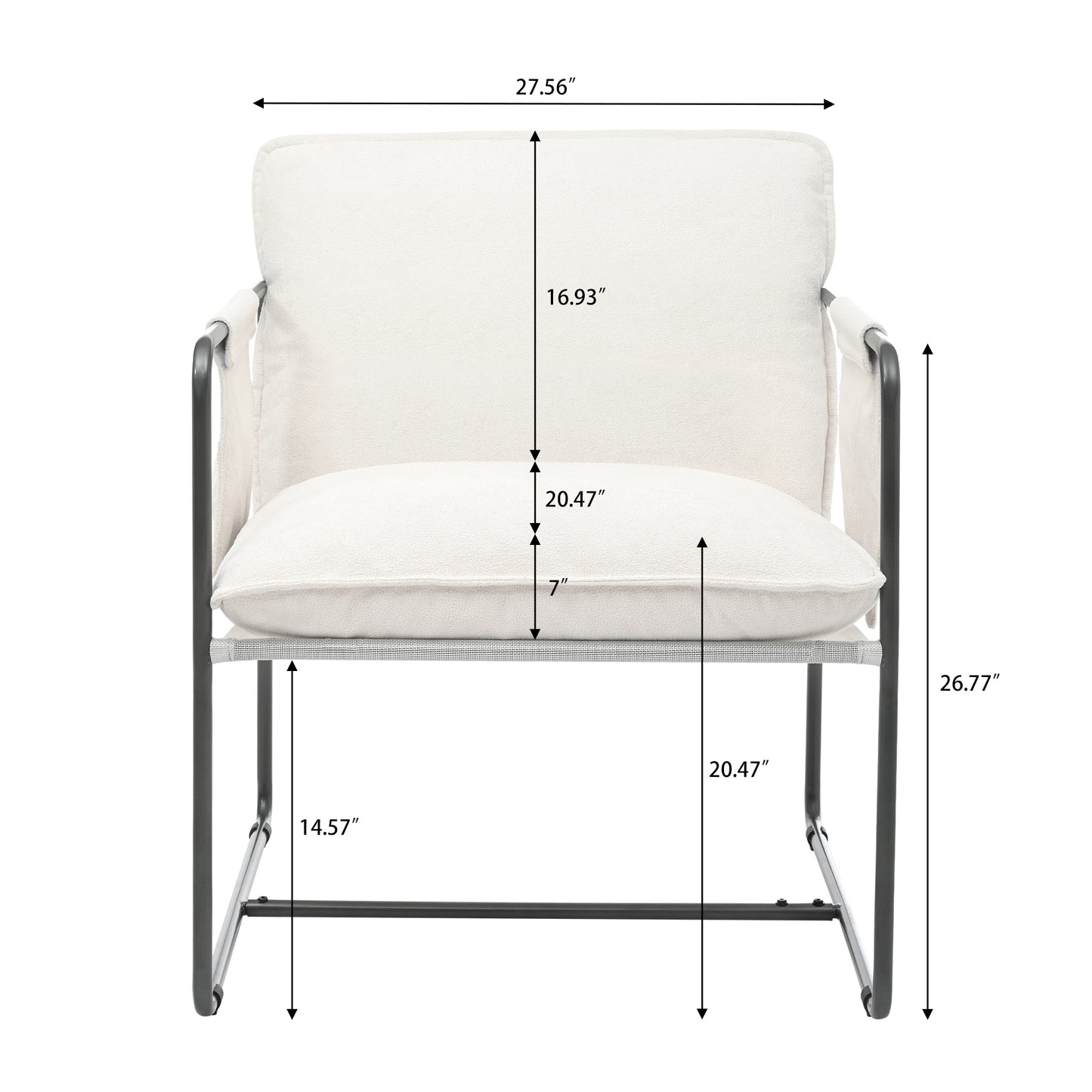 2 Sets 1 Case, Upholstered hanging armchair with arm pocket metal frame, crushed foamcushions and skin-friendly braid for living room and bedroom. White color