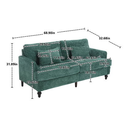 Mid Century Modern chenille Fabric Loveseat sofa, 2-Seat Upholstered Loveseat Sofa Modern Couch for Living Room,Brown wood feet sofa for Bedroom, Reading (Emerald Chenille)