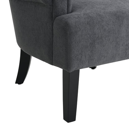 Modern Accent Living Room Chairs,Polyester Armchair Club Chair with channel back, Accent chair for Living room, Bedroom Reading room, soft fabric, wooden Leg, Dark Grey