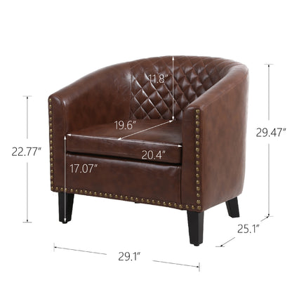 Barrel Chairs with Soft Padded Armrest, Club Chairs with nailheads and solid wood legs for Living Room Bedroom Waiting Room (PU Leather)