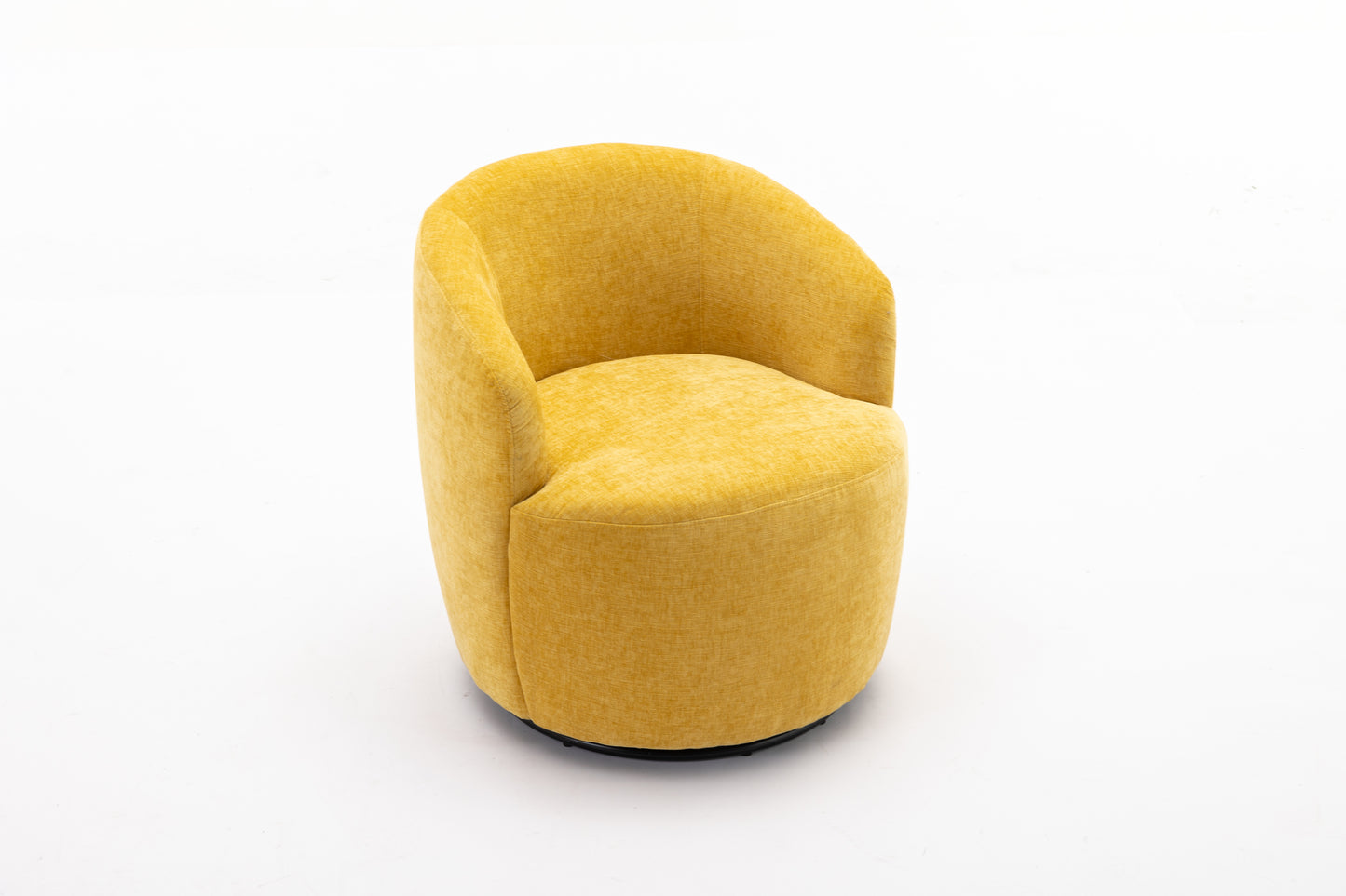 037-Chenille Fabric Swivel Accent Armchair Barrel Chair With Black Powder Coating Metal Ring,Yellow