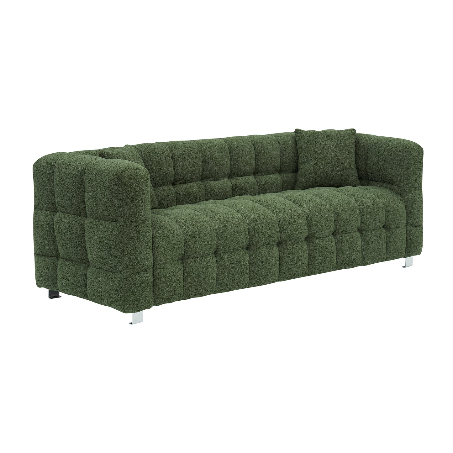 Green teddy fleece sofa 80 "discharge in living room bedroom with two throw pillows hardware foot support