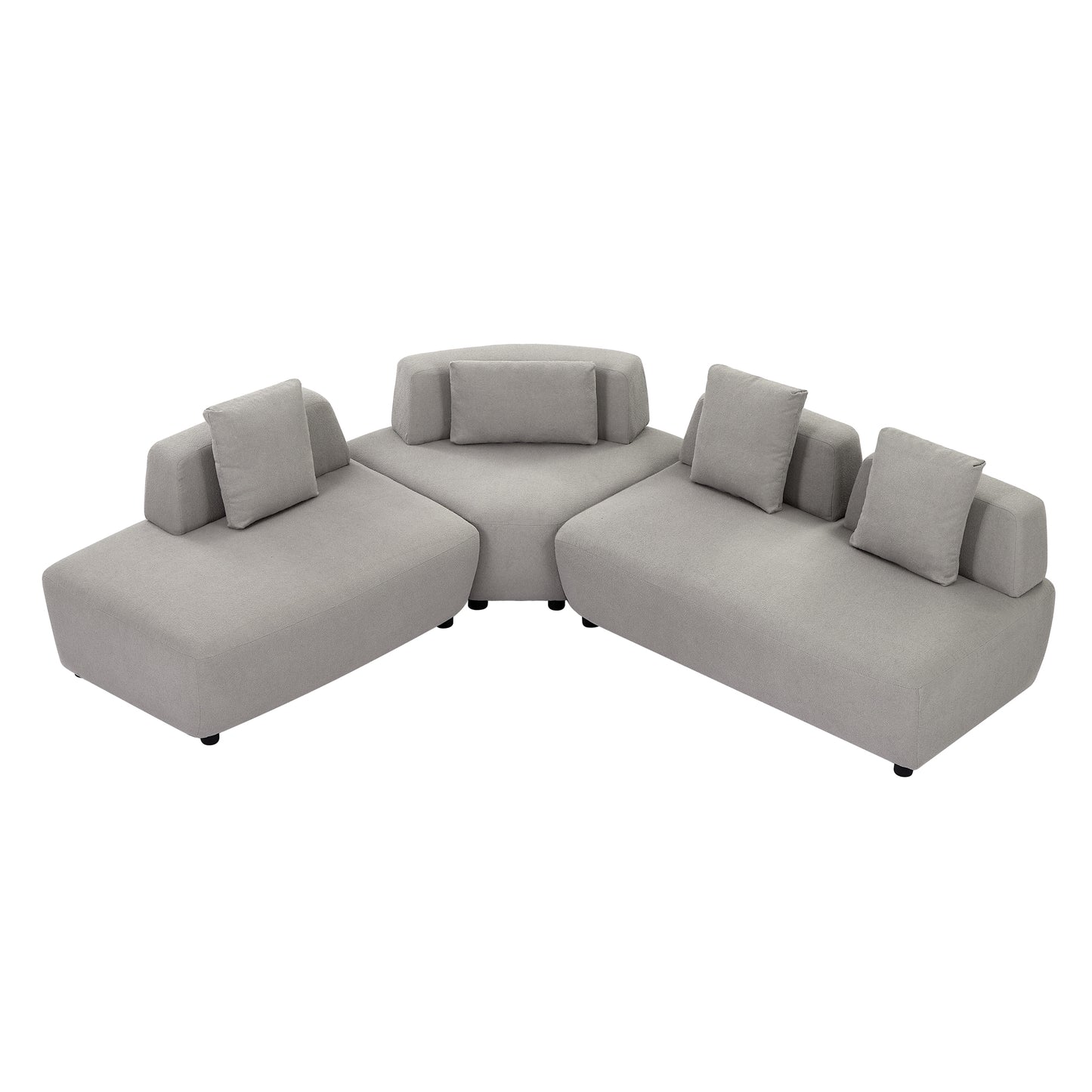 Contemporary 3-piece Sectional Sofa Free Convertible sofa with Four Removable Pillows for Living Room, Grey