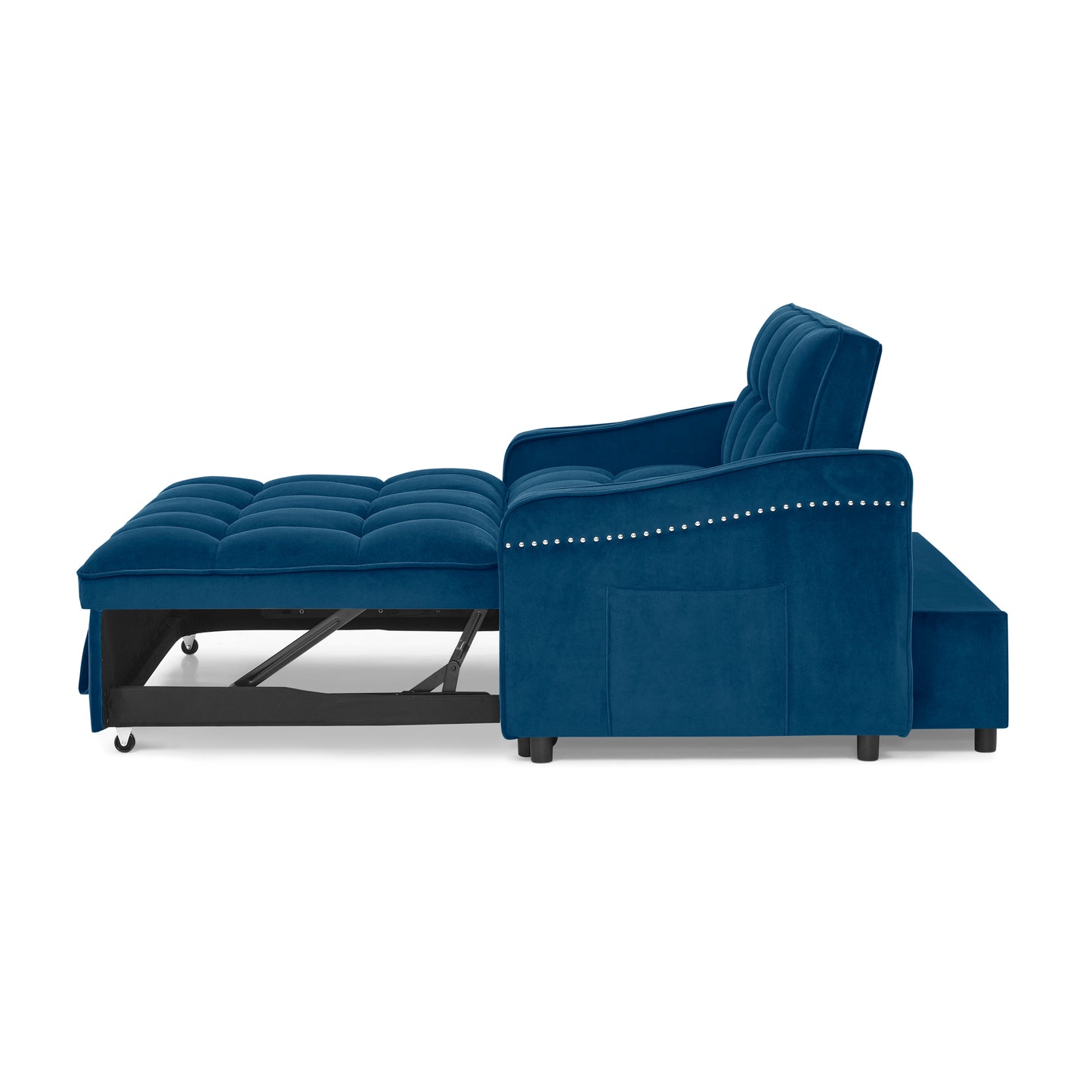 Loveseats Sofa Bed with Pull-out Bed,Adjsutable Back and Two Arm Pocket,TypeC and USB Charging with Copper nail,Blue (47"x53"x31")