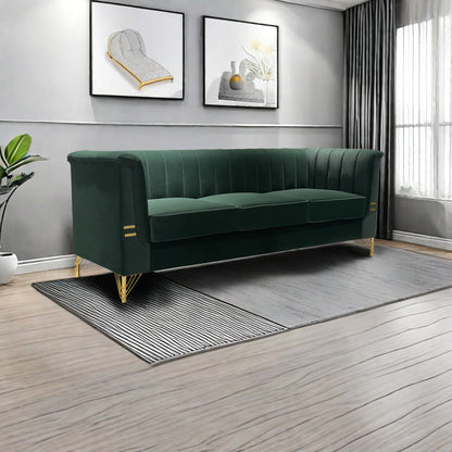 82.67'' W Velvet Sofa, Mid-Century Sofa Furniture Chesterfield Couch for Living Room (Sofa, Green)