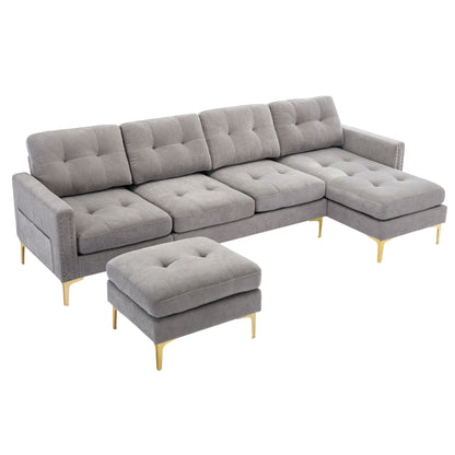 110" L-Shape Convertible Sectional Sofa Couch with Movable Ottoman for Living Room, Apartment, Office, Light Grey