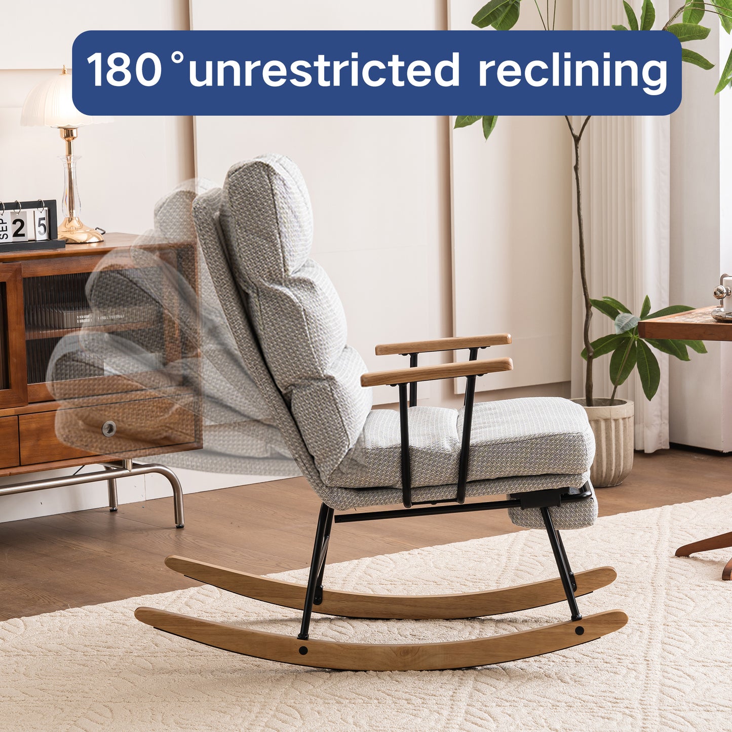 Modern Teddy Gliding Rocking Chair with High Back, Retractable Footrest, and Adjustable Back Angle for Nursery, Living Room, and Bedroom