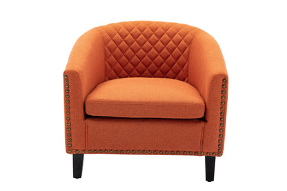 Barrel Chairs with Soft Padded Armrest, Club Chairs with nailheads and solid wood legs for Living Room Bedroom Waiting Room (Orange Linen)