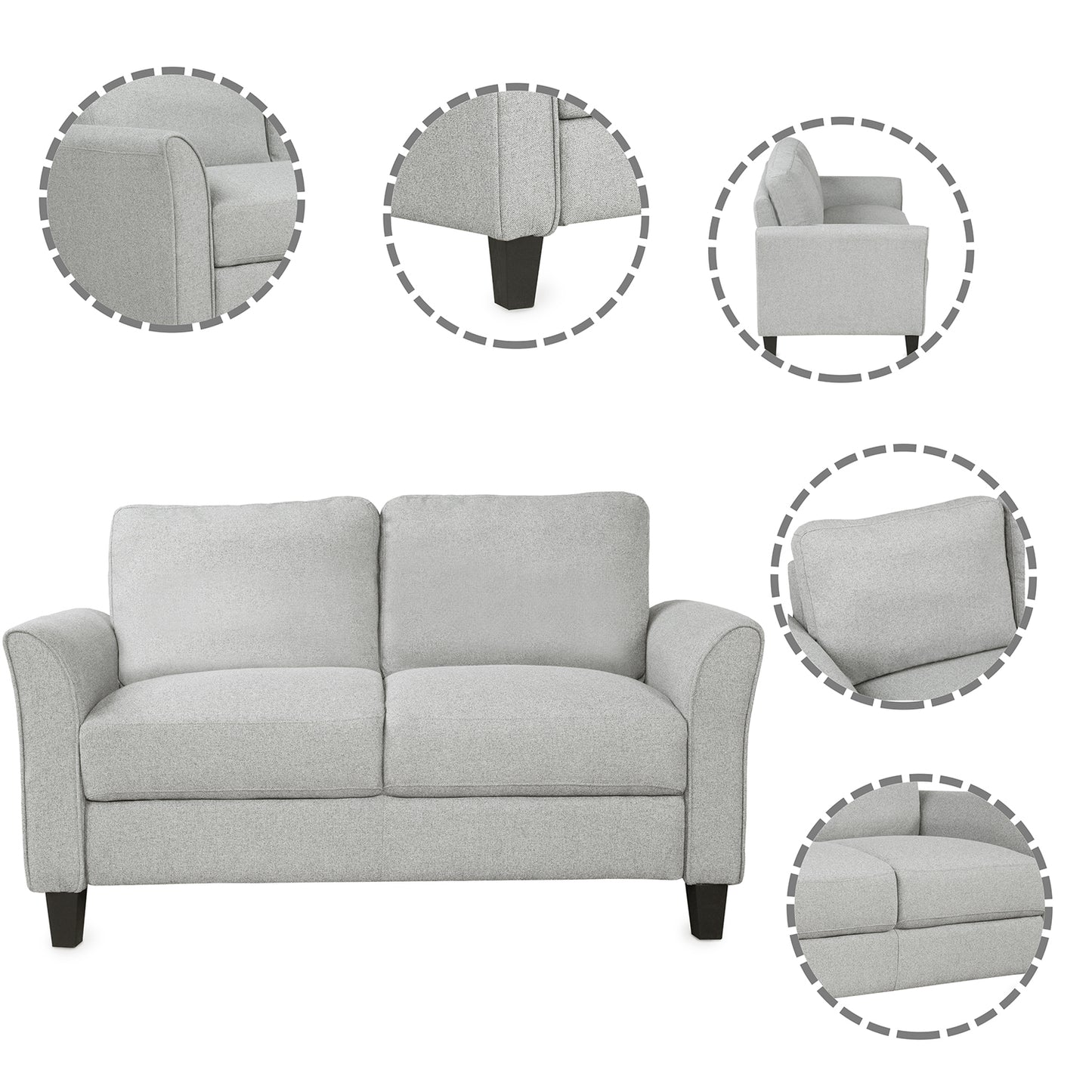 Living Room Furniture Armrest Single Sofa  and Loveseat Sofa (Light Gray)