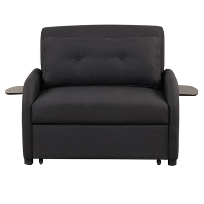 Pull out sofa sleeper 3 in 1 with 2 wing table and usb charge for nap line fabric for living room recreation room Black