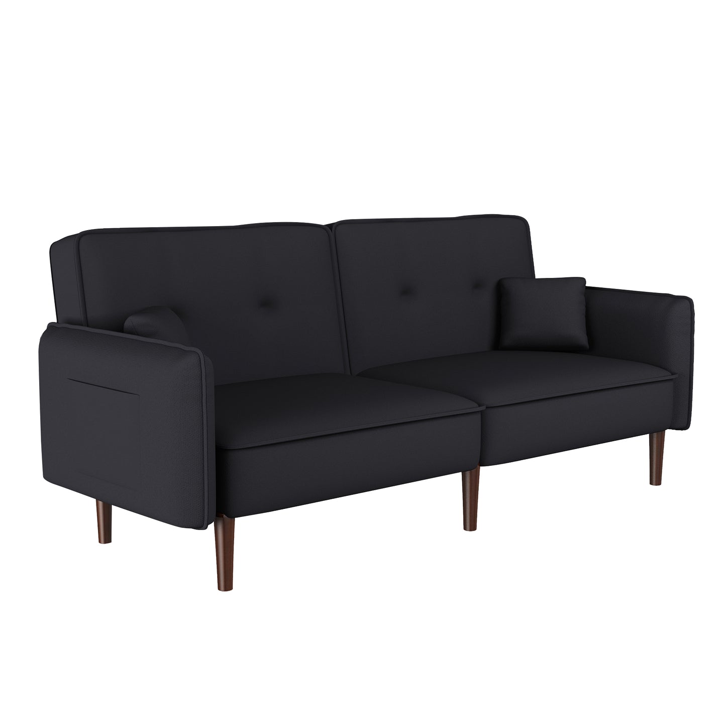 Convertible Sofa Bed with Wood Legs in Cotton Linen Fabric(Black)