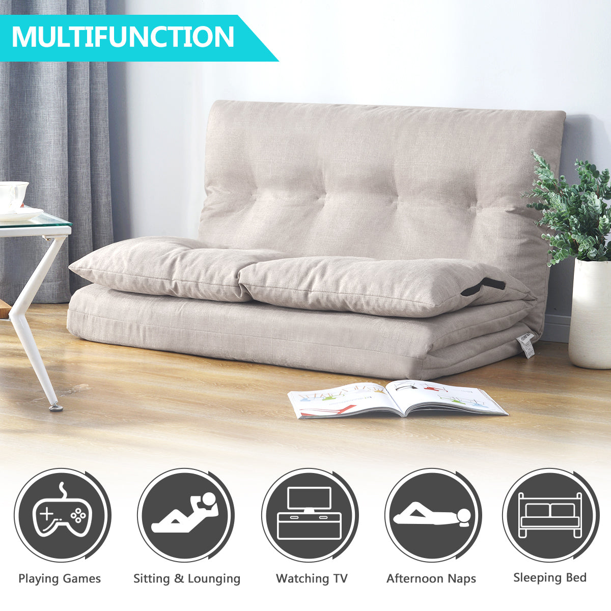 Adjustable Fabric Folding Chaise Lounge Sofa Floor Couch and Sofa