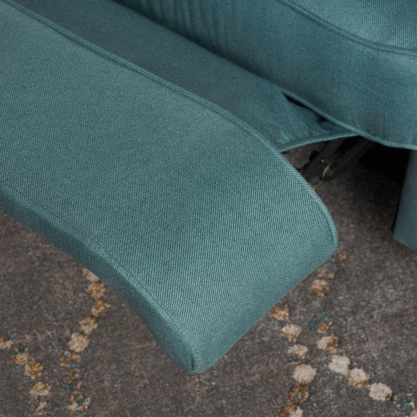 Indulge in Supreme Comfort: Electric Recliner Chair with Elegant Copper Accents and Soft Teal Upholstery