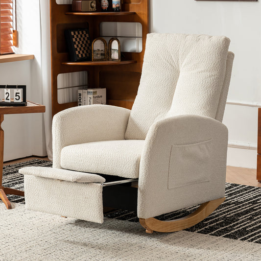 Accent Rocking Chair with Footrest High Back Rubber Wood Rocking Legs Bedroom Living Space