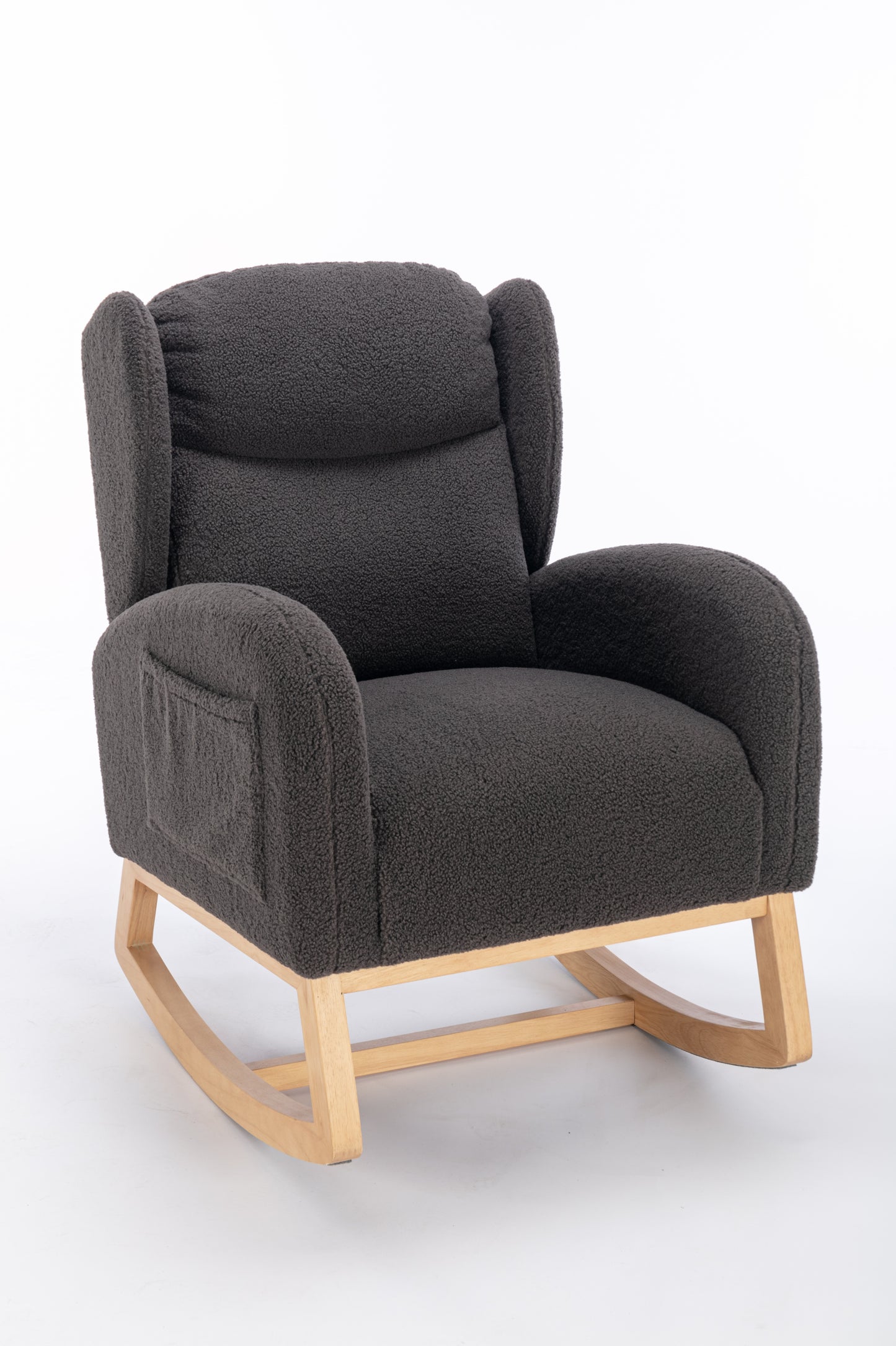 049-Teddy Fabric Rocking Chair With Packet Wood Legs,Dark Gray