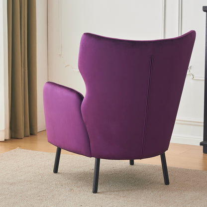 Velvet Accent Chair, Modern Living Room Armchair Comfy Upholstered Single Sofa Chair for Bedroom Dorms Reading Reception Room with Metal Legs & Pillow, Purple