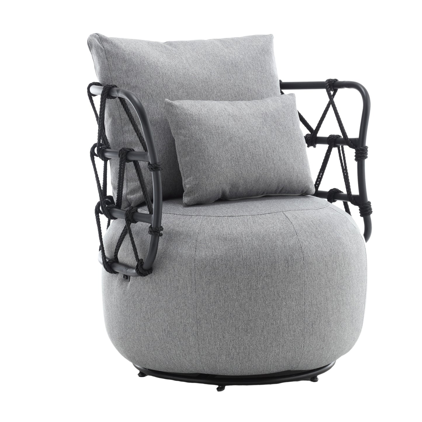 Upholstered Tufted Living Room Chair Textured Linen Fabric Accent Chair with Metal Stand