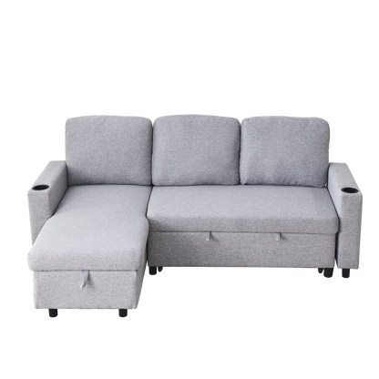 78.7"Comfortable Linen L-Shaped Combo Sofa Sofa Bed, Living Room Furniture Sets for Tight Spaces, Reversible Sleeper Combo Sofa with Pullout Bed,Reversible Sofa Bed for Living Room, Office, Apartmen