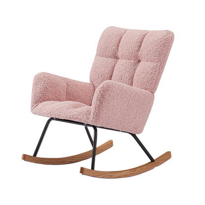 Rocking Chair, Leisure Sofa Glider Chair, Comfy Upholstered Lounge Chair with High Backrest, for Nursing Baby, Reading, Napping PINK