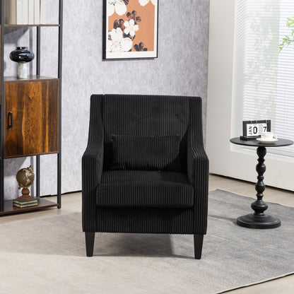 Modern Accent Chair,Upholstered Armchair with Scooped Arms for Bedroom,Apartment,Studio,Office,Waiting Room(Black Corduroy)