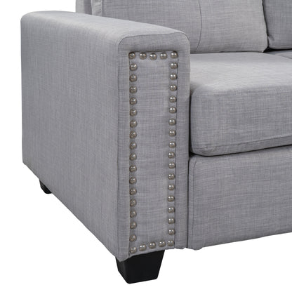 Reversible Sectional Sofa Space Saving with Storage Ottoman Rivet Ornament L-shape Couch for Large Space Dorm Apartment