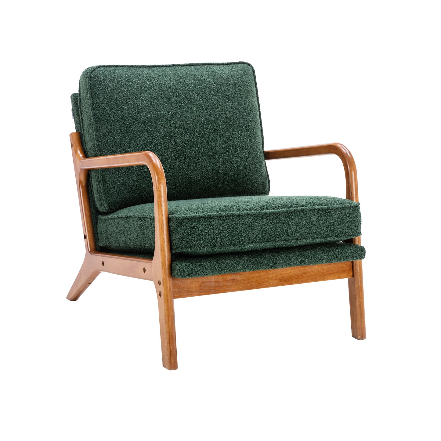 Mid Century Modern Accent Chair, Comfy Fabric Living Room Chairs with Solid Wood Frame, Lounge Reading Armchair, Easy Assembly (Emerald)