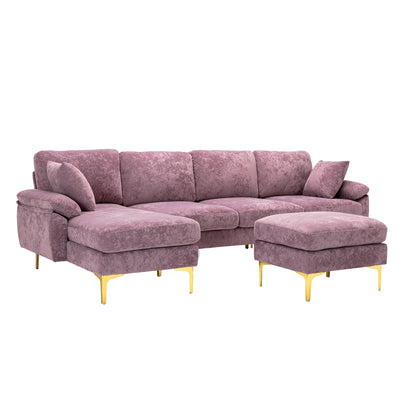 U-shape sectional sofa with Ottoman, Reversible Sofa Couch for Living Room,Spacious Furniture,Durable Couch Removable and machine washable cover (Purple Velvet)