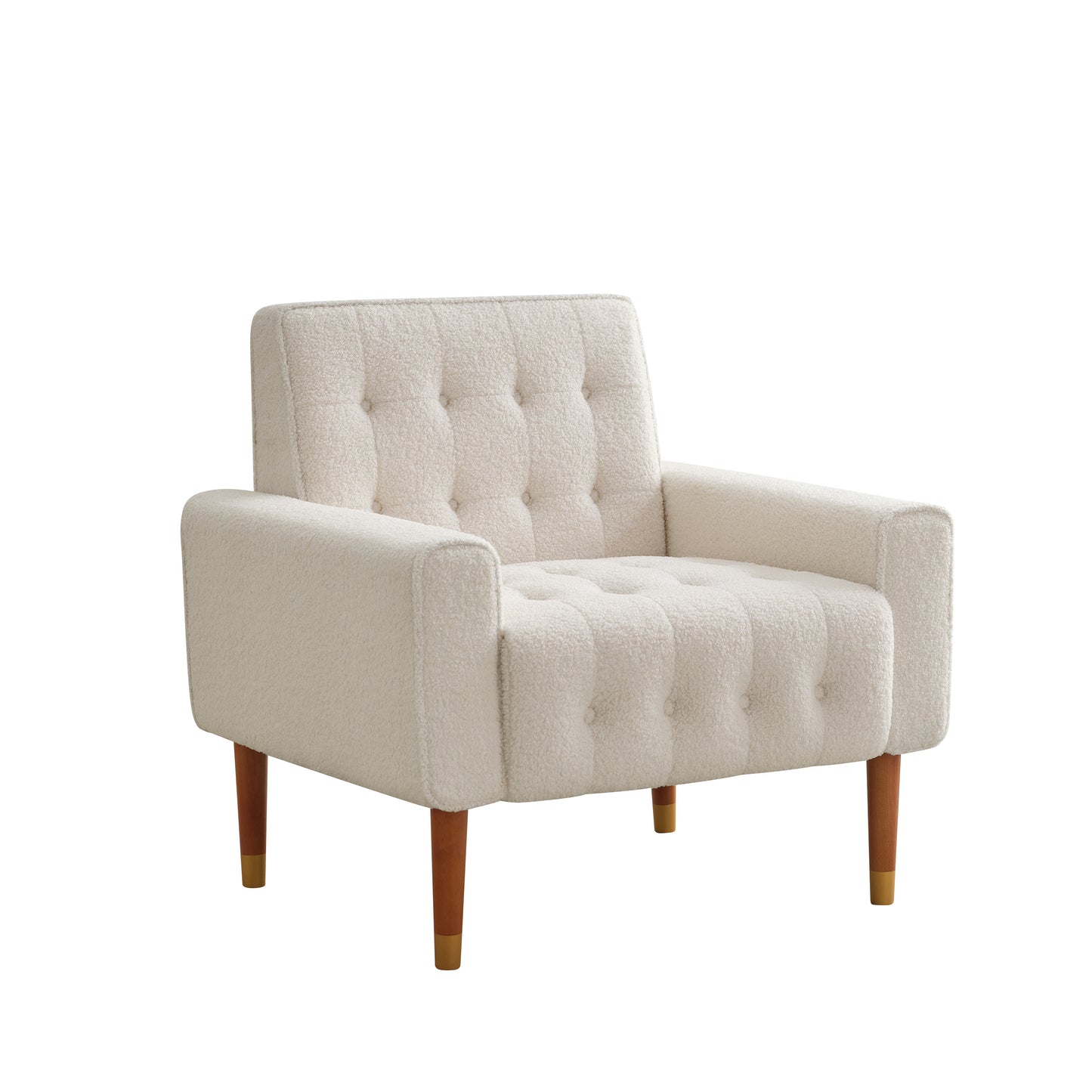 Classic Biscuit-Style Accent Chair - Comfortable Armrests, Soft Fabric, Elegant Solid Wood Legs with Gold Finish, Easy Assembly