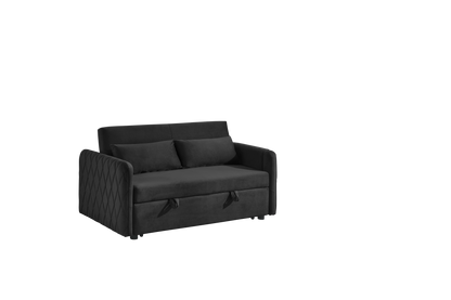 55" Modern Convertible Sofa Bed with 2 Detachable Arm Pockets, Velvet Loveseat Sofa with Pull Out Bed, 2 Pillows and Living Room Adjustable Backrest, Grid Design Armrests