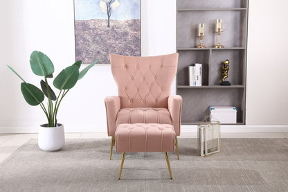 Modern Accent Chair with Ottoman, Comfy Armchair for Living Room, Bedroom, Apartment, Office (Pink)