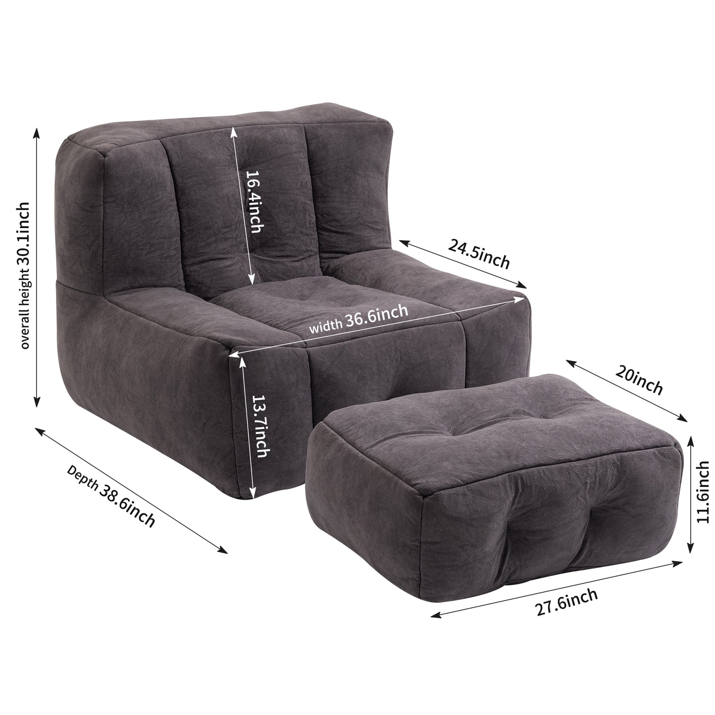 Bean bag chair, comfortable bean bag for adults and children, super soft lazy sofa chair with memory foam and ottoman, indoor modern focus bean bag chair for living room, bedroom, apartment