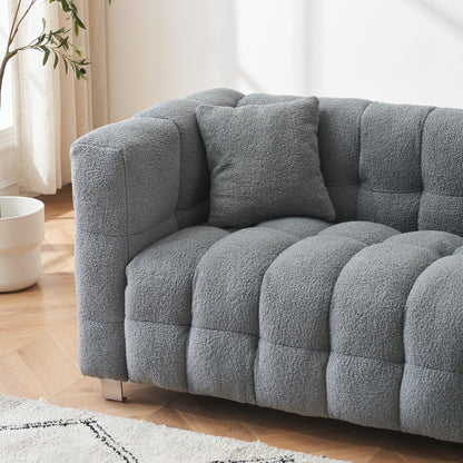 102-inch gray teddy velvet sofa with two throw pillows in living room Bedroom apartment sofa supported by hardware feet