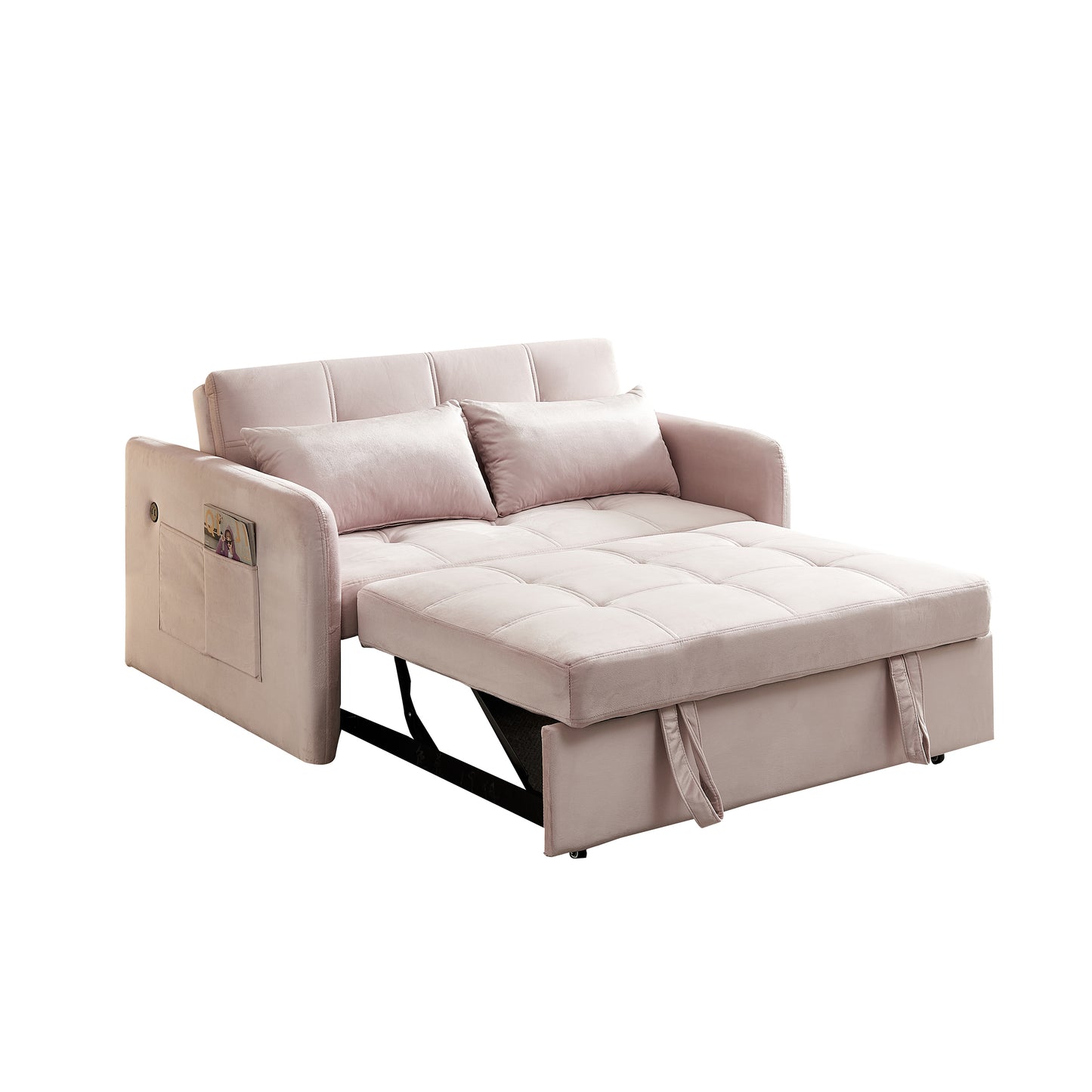 55.5" Twins Pull Out Sofa Bed Pink Velvet