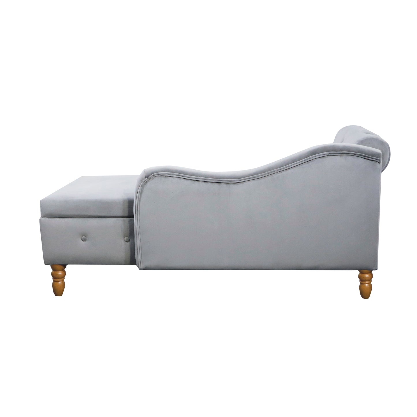 Grey Chaise Lounge Indoor,Velvet Lounge Chair for Bedroom with Storage & Pillow,Modern Upholstered Rolled Arm Chase Lounge for Sleeping with Nailhead Trim for Living Room Bedroom Office