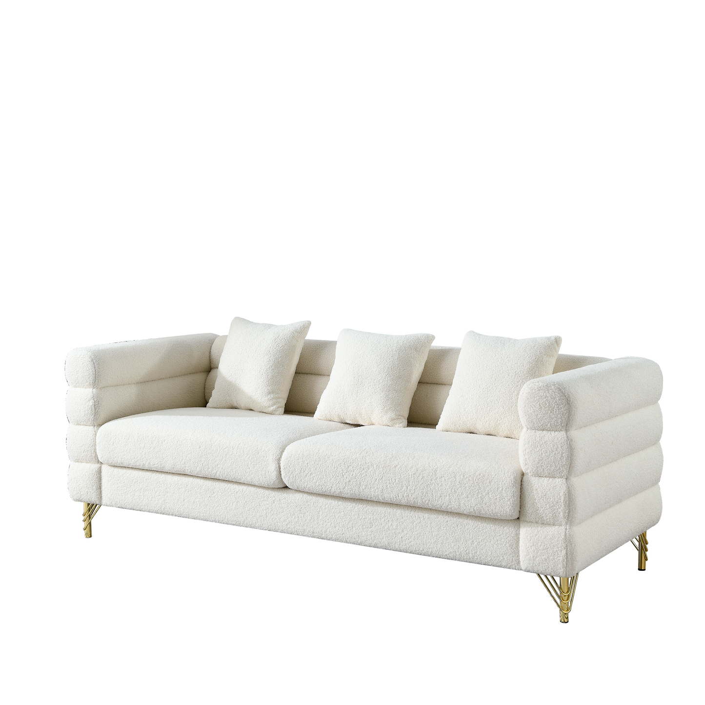 81 Inch Oversized 3 Seater Sectional Sofa, Living Room Comfort Fabric Sectional Sofa - Deep Seating Sectional Sofa, Soft Sitting with 3 Pillows for Living Room,Bedroom,White teddy(Ivory)