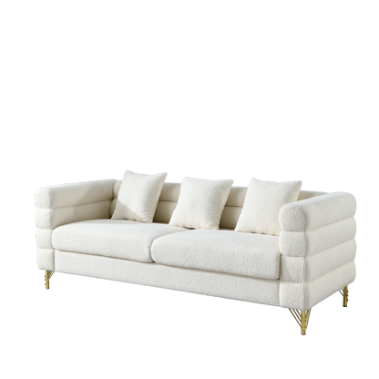 81 Inch Oversized 3 Seater Sectional Sofa, Living Room Comfort Fabric Sectional Sofa - Deep Seating Sectional Sofa, Soft Sitting with 3 Pillows for Living Room,Bedroom,White teddy(Ivory)