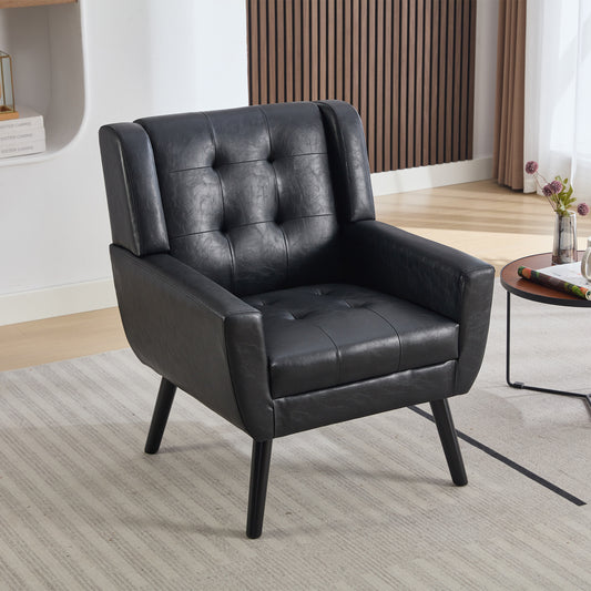 Modern Soft Leather Material Ergonomics Accent Chair Living Room Chair Bedroom Chair Home Chair With Black Legs For Indoor Home-Black PU