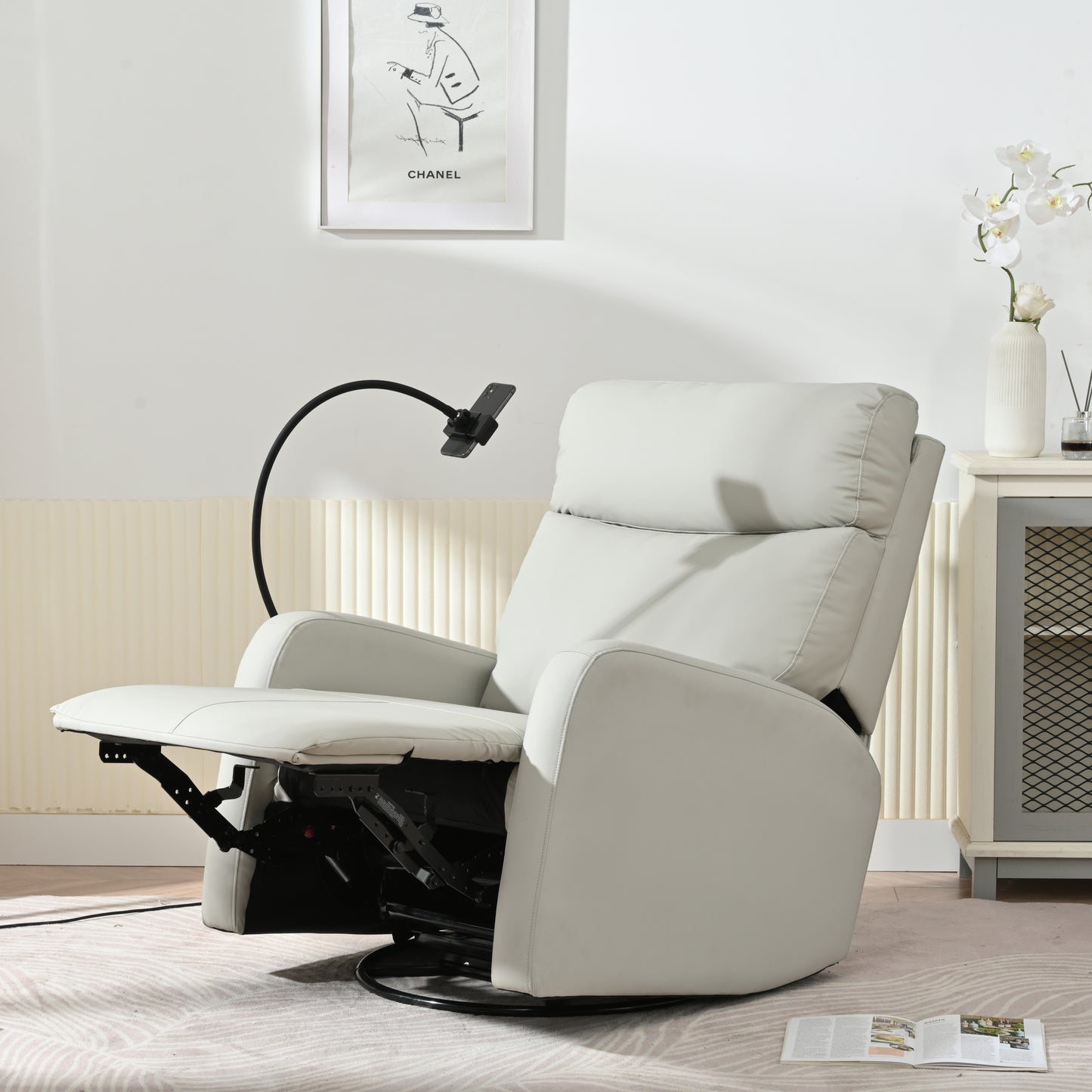 Rocking Recliner Chair,360 Degree Swivel Nursery Rocking Chair,Glider Chair,Modern Small Rocking Swivel Recliner Chair for Bedroom,Living Room Chair Home Theater Seat,Phone Holder