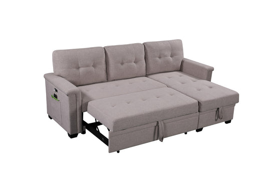 84" Light Gray Reversible Sleeper Sectional Sofa with Storage Chaise, USB Charging Ports and Pocket