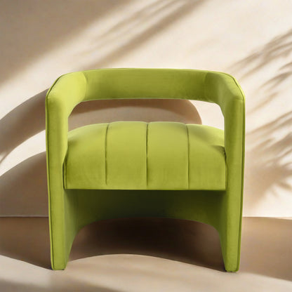 Modern Velvet Accent Chair with Ribbed Detail, Luxury Curved Fully Upholstered Accent Chair, Green (No Assembly Needed)