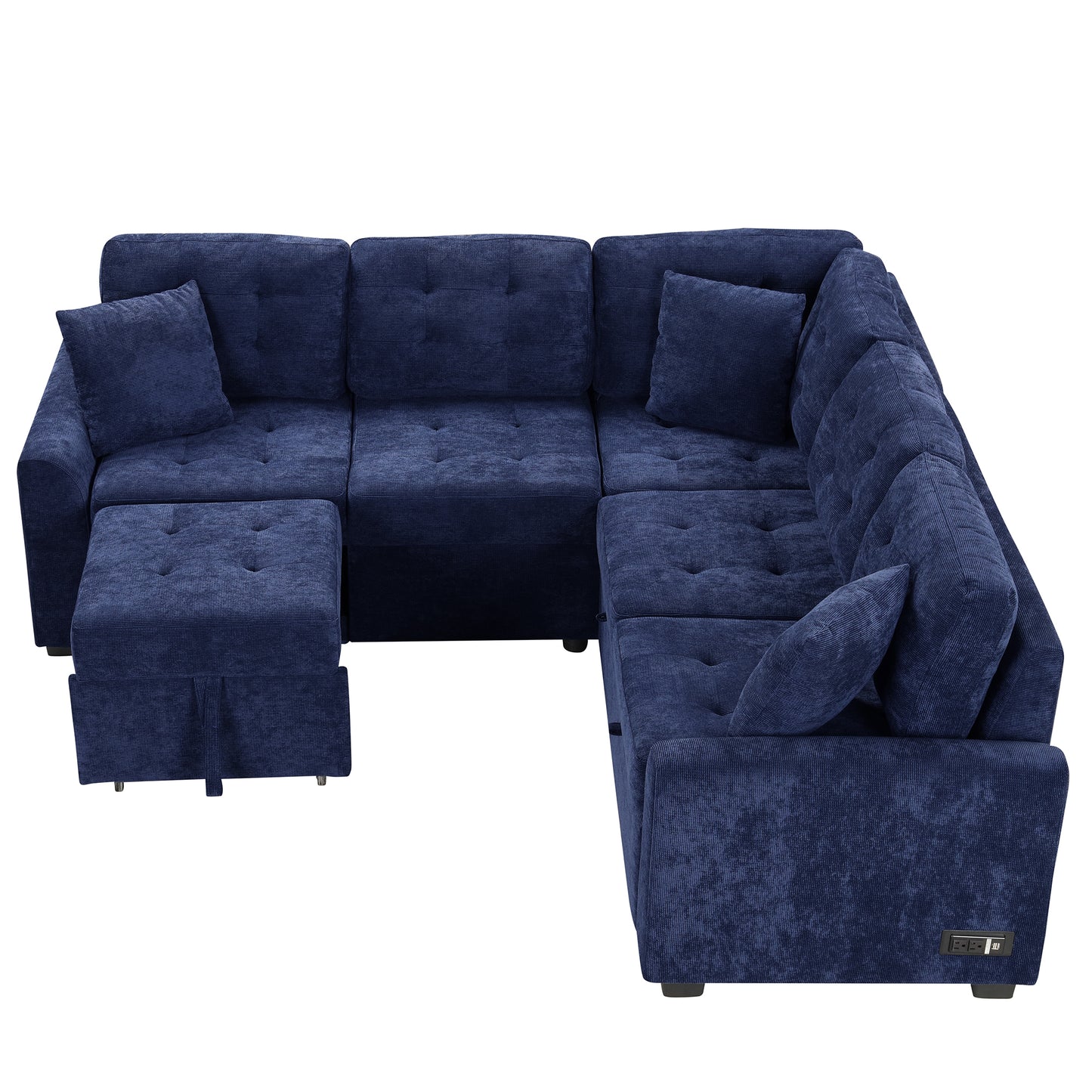 82.6" L-shape Sofa Bed Pull-out Sleeper Sofa with Wheels, USB Ports, Power Sockets for Living Room, Navy Blue