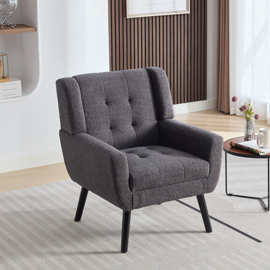 Modern Soft Teddy Material Ergonomics Accent Chair Living Room Chair Bedroom Chair Home Chair With Black Legs For Indoor Home-Grey Teddy Fabric