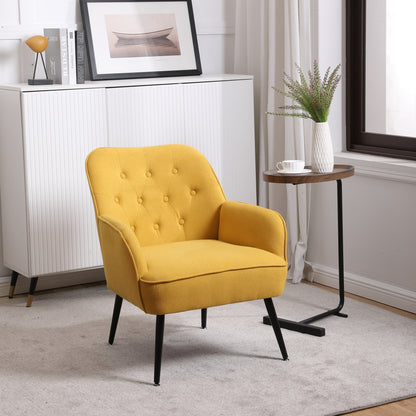 Modern Mid Century Chair Linen Sherpa Armchair for Living Room Bedroom Office Easy Assemble(Yellow)