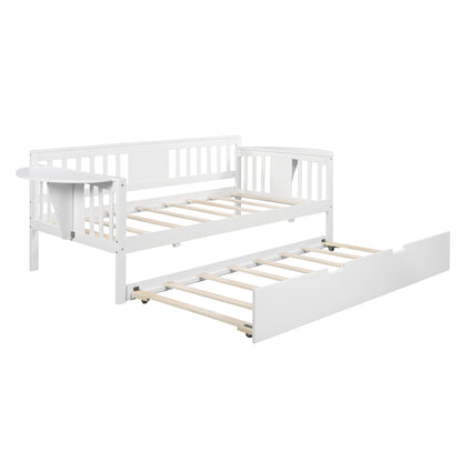 Wooden Daybed with Trundle Bed, Sofa Bed for Bedroom Living Room, White