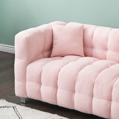 102-inch pink teddy fleece sofa with two throw pillows in living room Bedroom apartment sofa supported by hardware feet